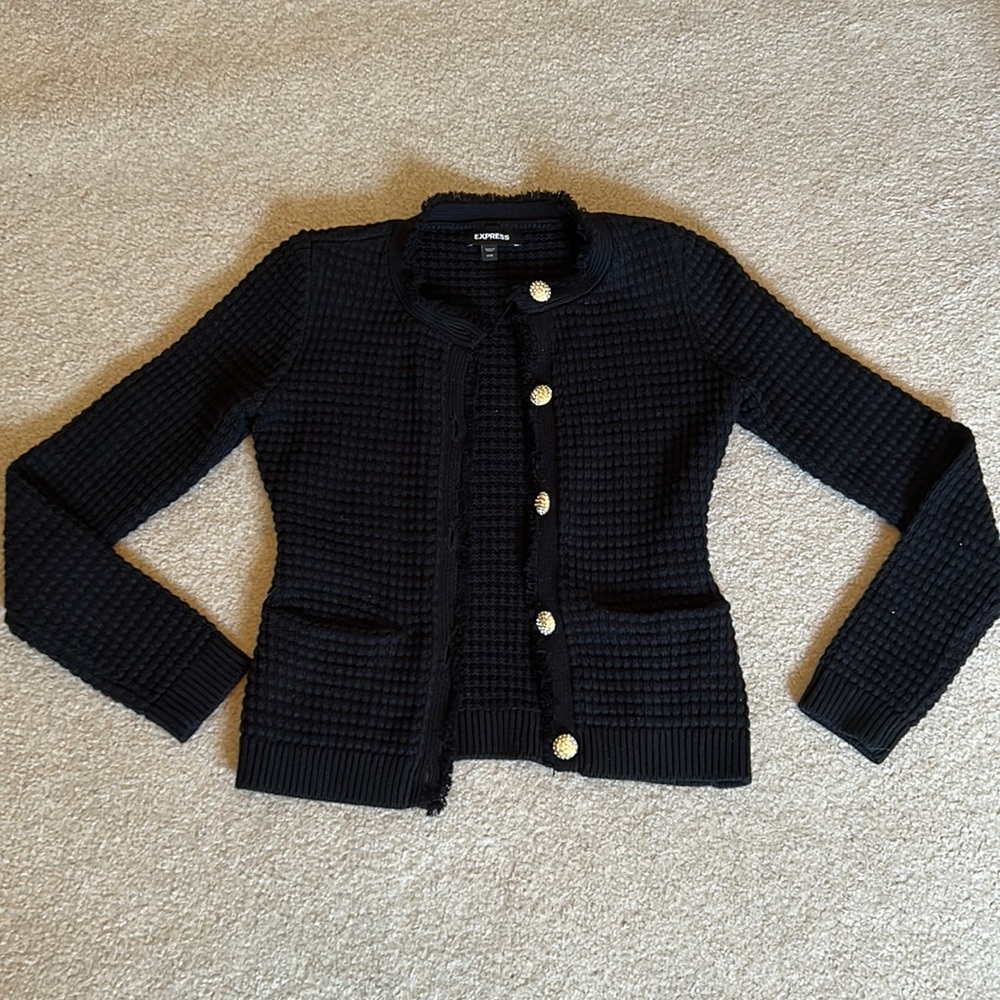 Express Sweater Cardigan with Embellished Buttons